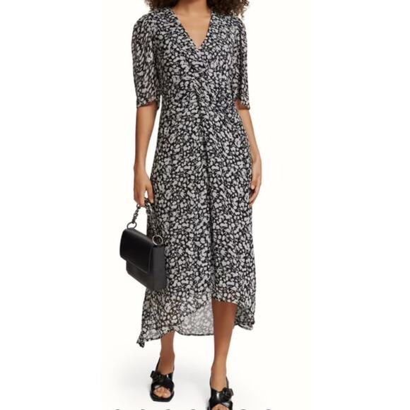 Scotch & Soda dress draped knot detail midi black white size 36 (US Small S) - Picture 1 of 9